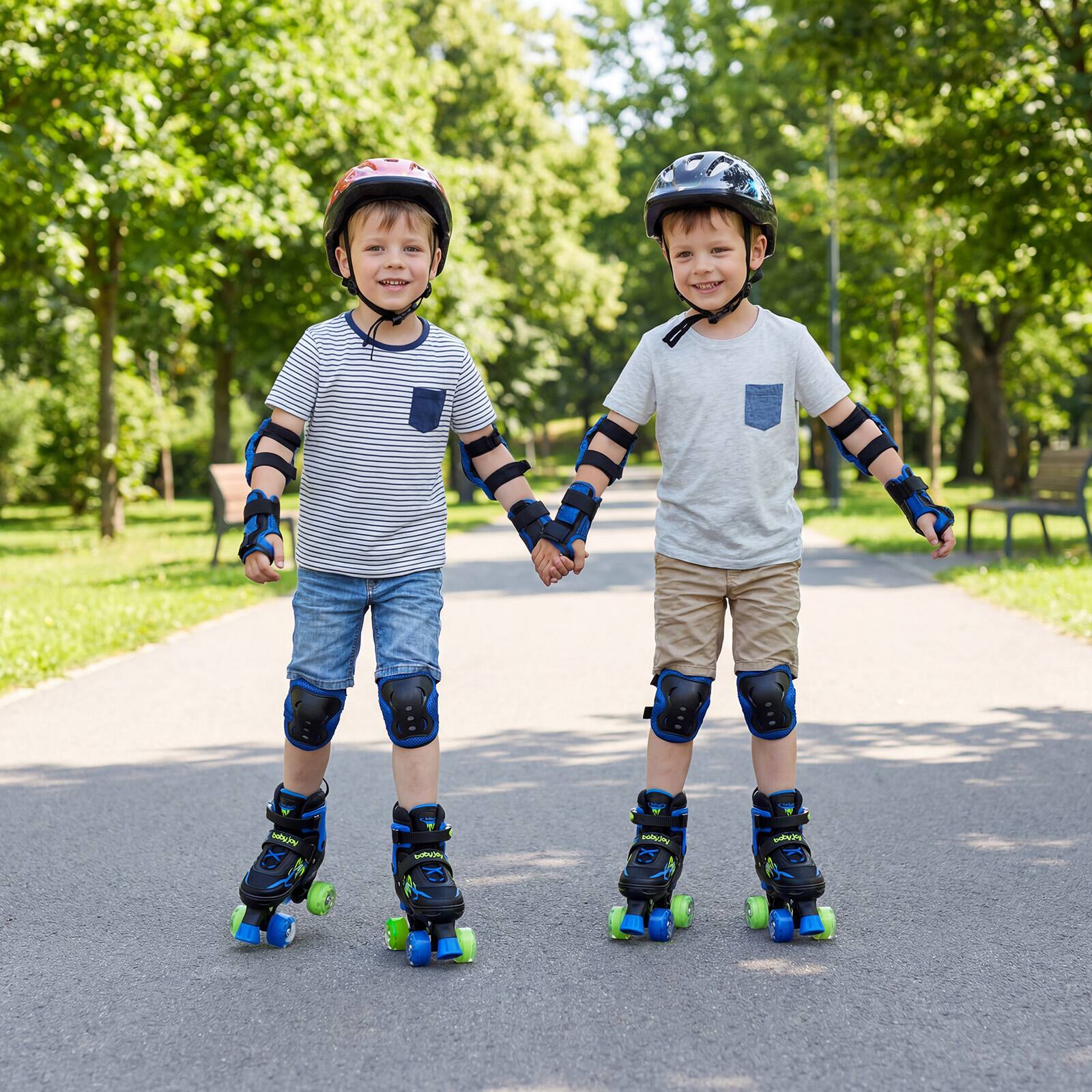 Alt View 3. Gymax - Gymax Kids Roller Skates 4 Sizes Adjustable Quad Skates w/Light-up Wheels for Ages 5-7 Navy - Blue.