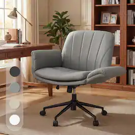 Dowinx - Criss Cross Chair with Five-Level Adjustable Arms and Wheels, Comfortable Ergonomic PU Leather Swivel Vanity Chair - Gray