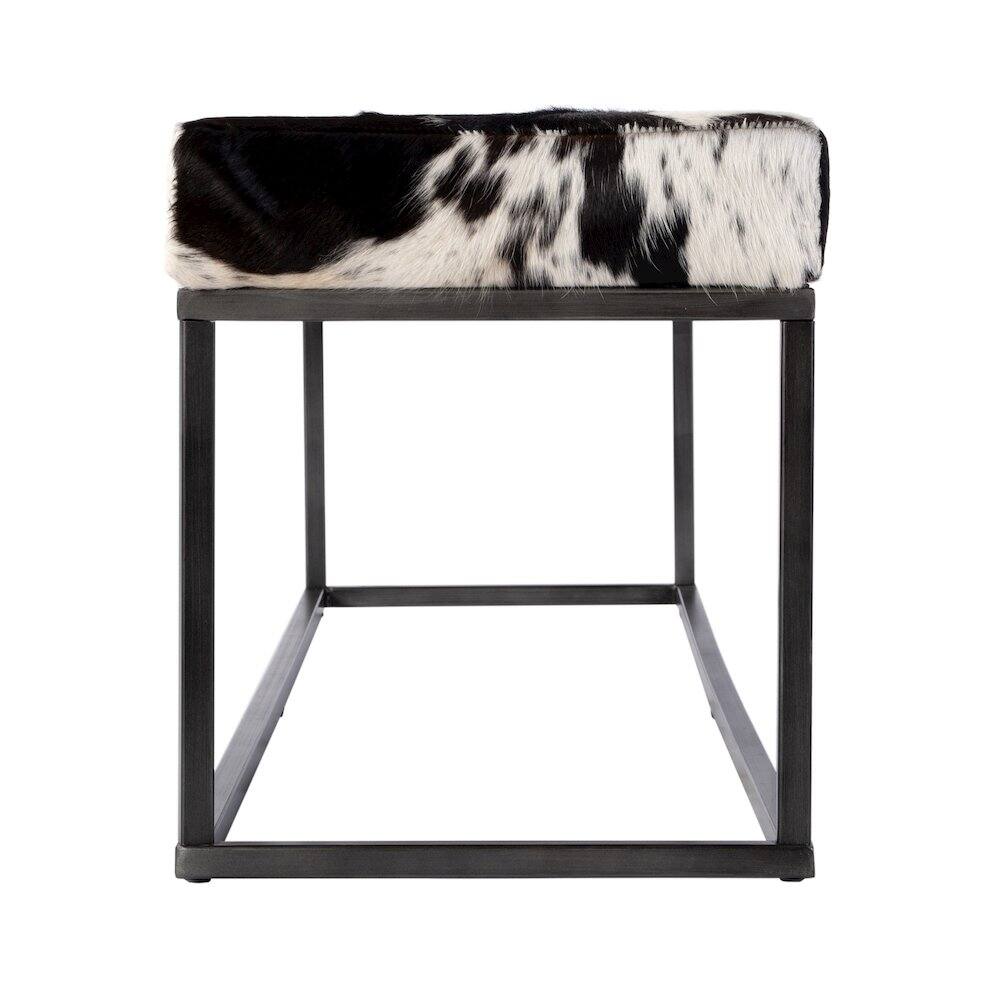 Angle. Butler Specialty - Stinson 54 in. W Hair on Hide and Iron Accent Bench - Black And White.
