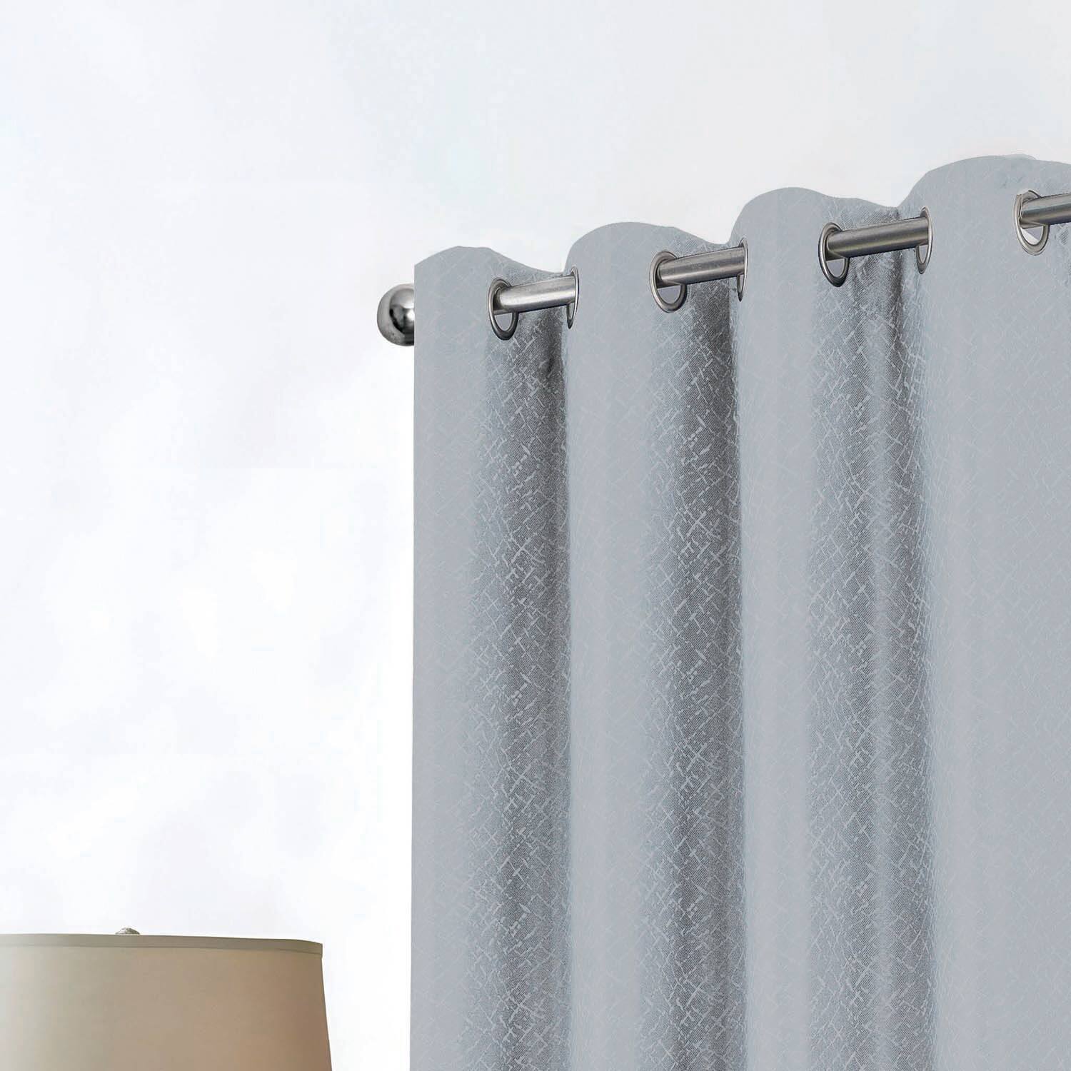 Left. RT Designers Collection - RT Designer Collection Cassi Shimmer Jacquard Grommet Curtain Panel 54" x 90" Grey - Grey.