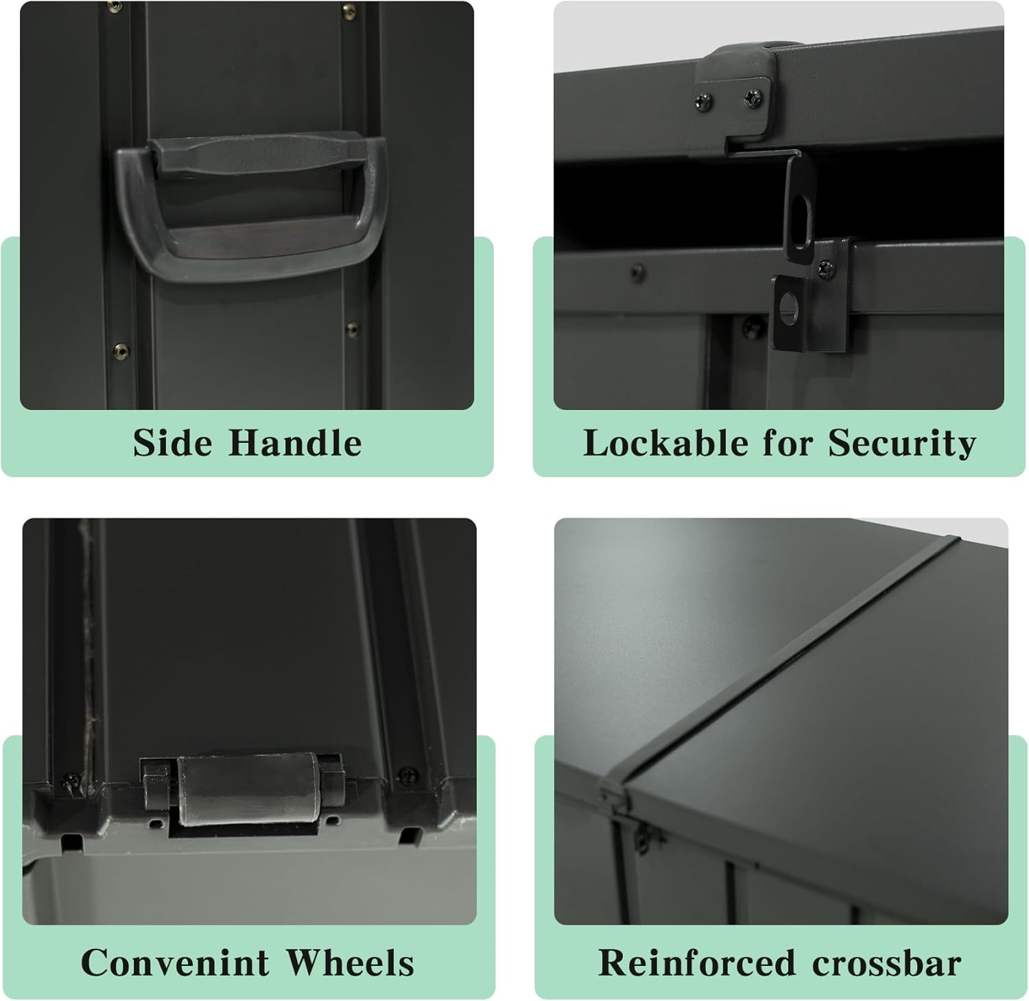 - Side Handle
- Lockable for Security
- Convenient Wheels
- Reinforced crossbar