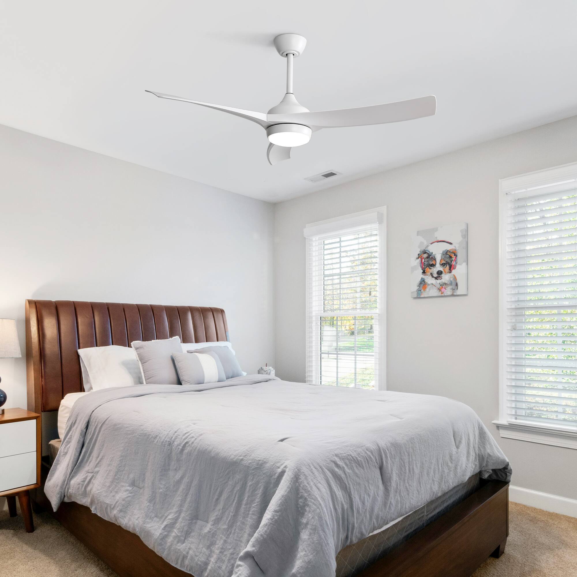 Angle. GreenEver - 52-inch LED Ceiling Fan with 6-Speed Remote, 3-Color Dimming, Reversible DC Motor & All-Season Comfort - White.