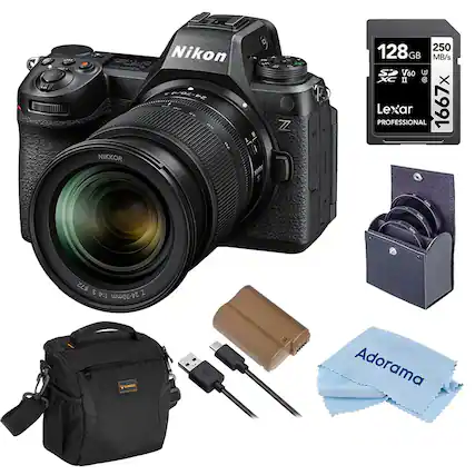Nikon Z 7 II with 24-70mm f/4 S Lens, 128GB Lexar Professional SDXC UHS-II Card, Adorama Lens Cleaning Kit, and Camera Bag