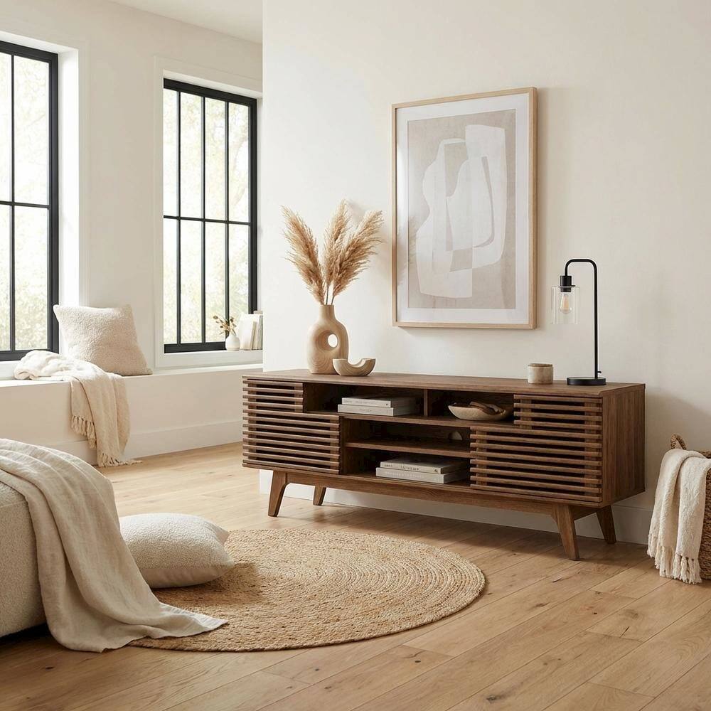 Left. FurniFact - Brown Wood TV Console with Spacious Surface and Modern Design - Brown.