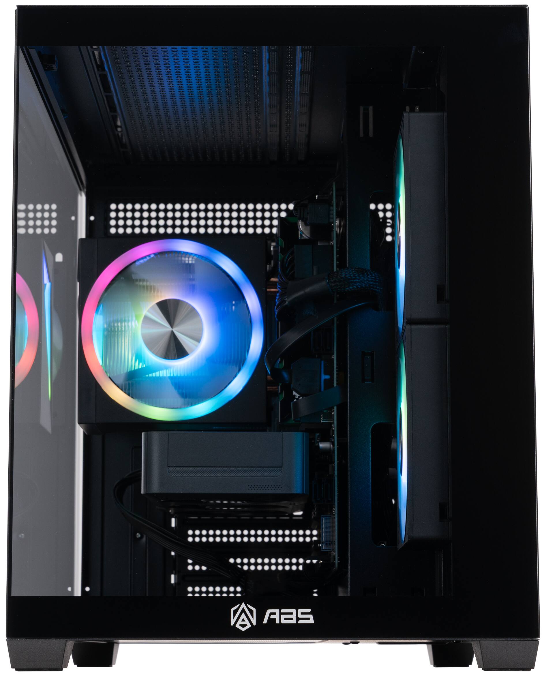 Angle. ADVANCED BATTLESTATIONS - ABS Flux II Aqua Gaming PC - Windows 11 - Intel Core i5-14400F - GeForce RTX 5060 - 32GB DDR4 3200MHz - 1TB M.2 SSD - black.