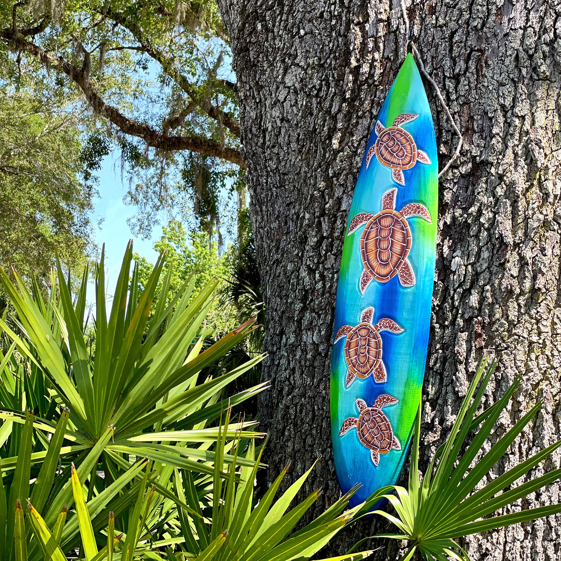 Alt View 3. Chesapeake Bay - Wooden Sea Turtle Surfboard Wall Decor 38.5" Tropical Ocean Beach Art - Multicolored.