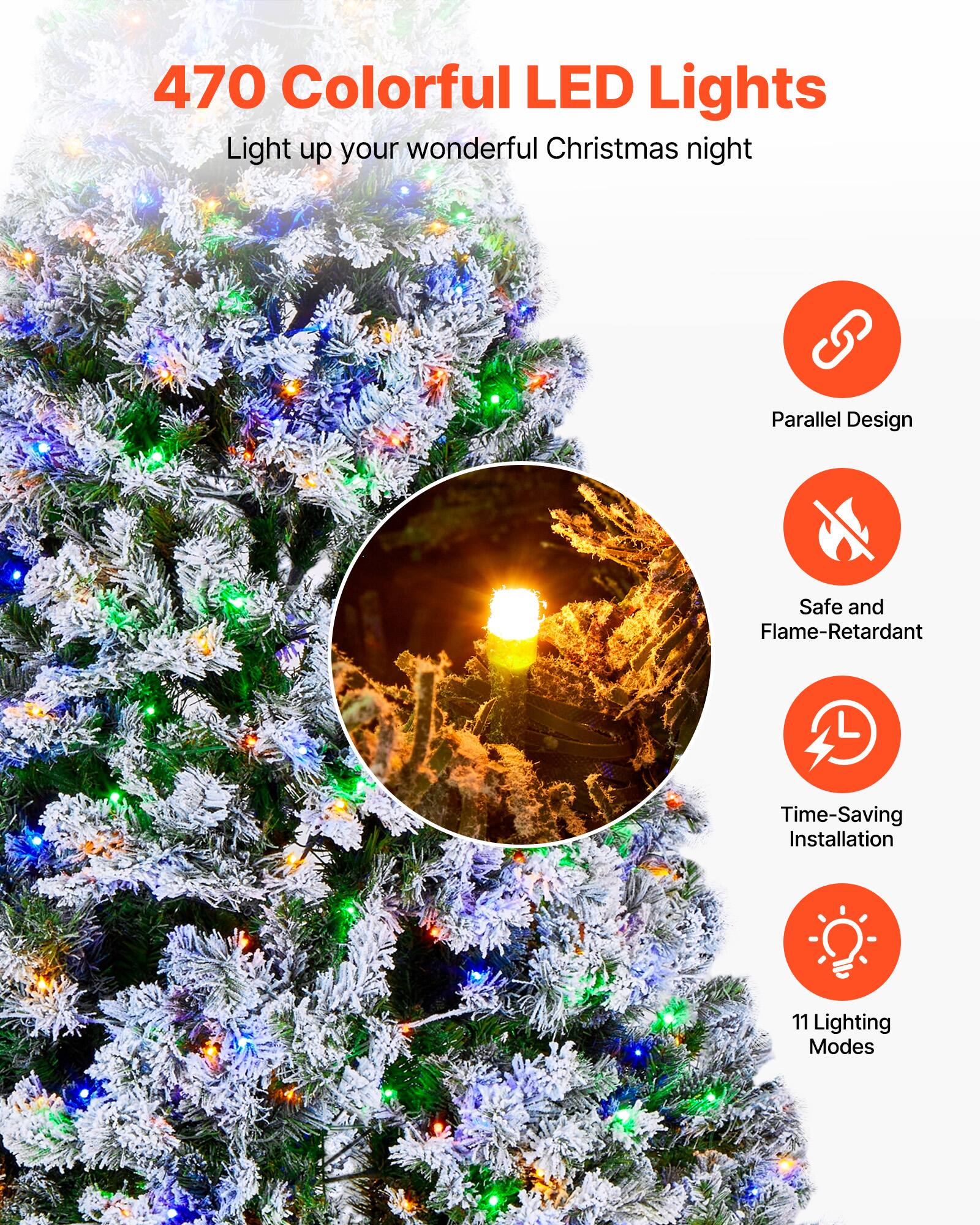 470 Colorful LED Lights  
Light up your wonderful Christmas night  

- Parallel Design  
- Safe and Flame-Retardant  
- Time-Saving Installation  
- 11 Lighting Modes