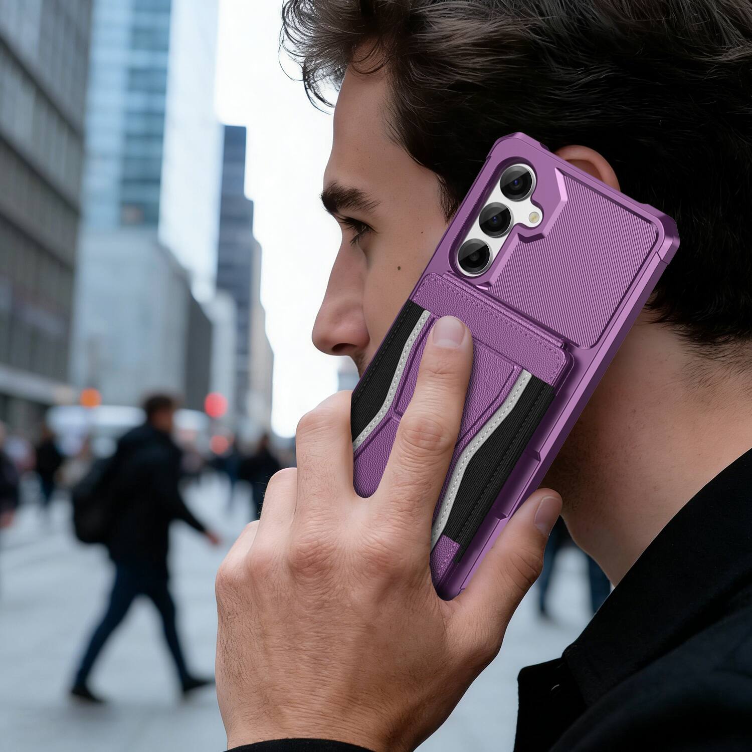 Alt View 3. Dteck - Rugged Wallet Case for Samsung Galaxy A17 5G, Shockproof Protective Cover with Elastic Card Holder and Kickstand - Purple.
