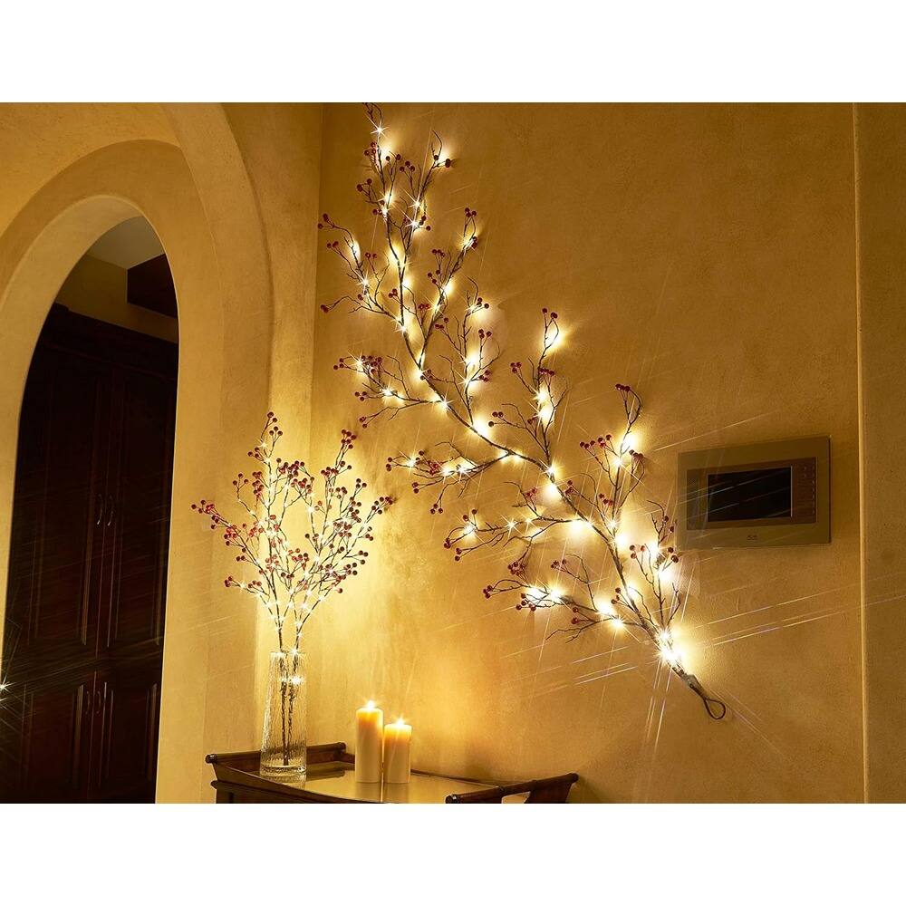 Back. ACJPR - Lighted Red Berry Branches – 32", 80 LEDs, USB/Battery, Timer - Red berry.