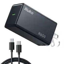 Ruko - 65W USB C Charger, GaN Fast Charger, Compact & Foldable, Compatible with MacBook Pro/Air, iPhone , Steam Deck an More - Black