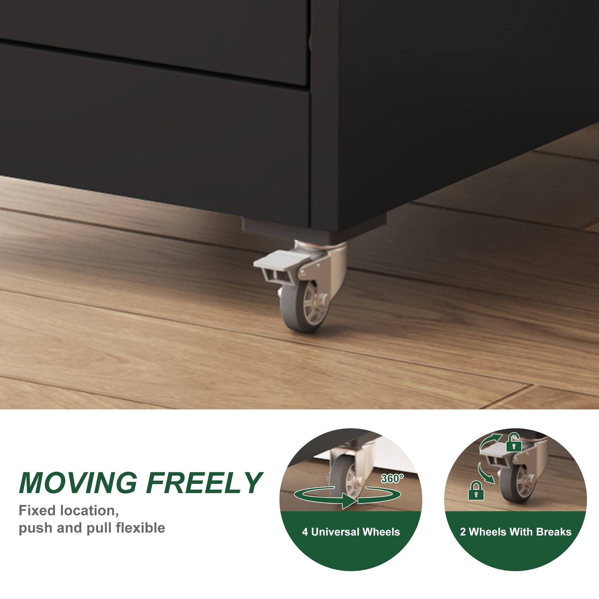 1. 360° MOVING FREELY
   - Fixed location, push and pull flexible

2. 4 Universal Wheels

3. 2 Wheels With Breaks