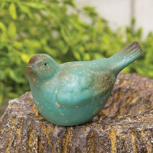 Angle. BreeBe - Antiqued Blue Resin Bird - Blue.