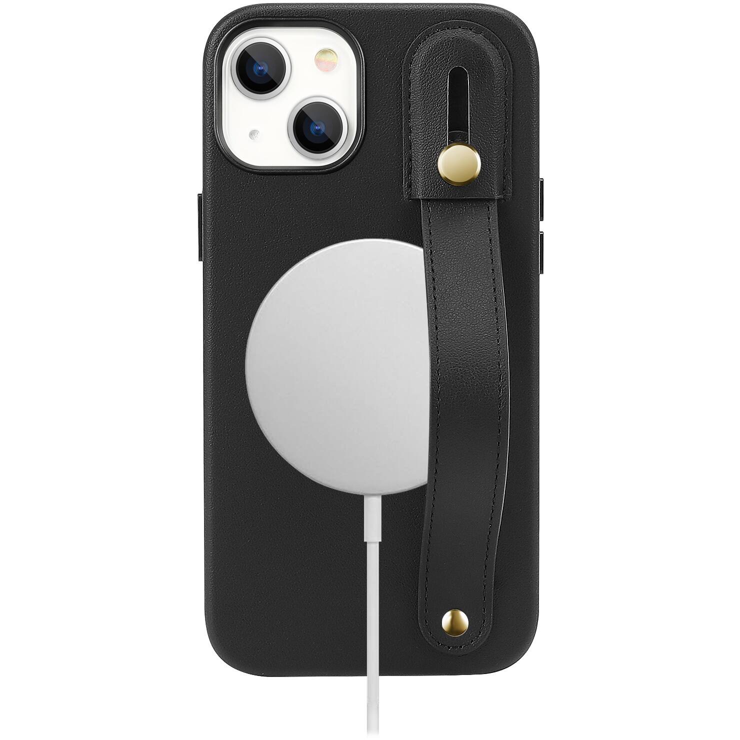 Alt View 17. SaharaCase - FingerGrip Series Genuine Leather Case with Magsafe for Apple iPhone 15 Plus - Black.