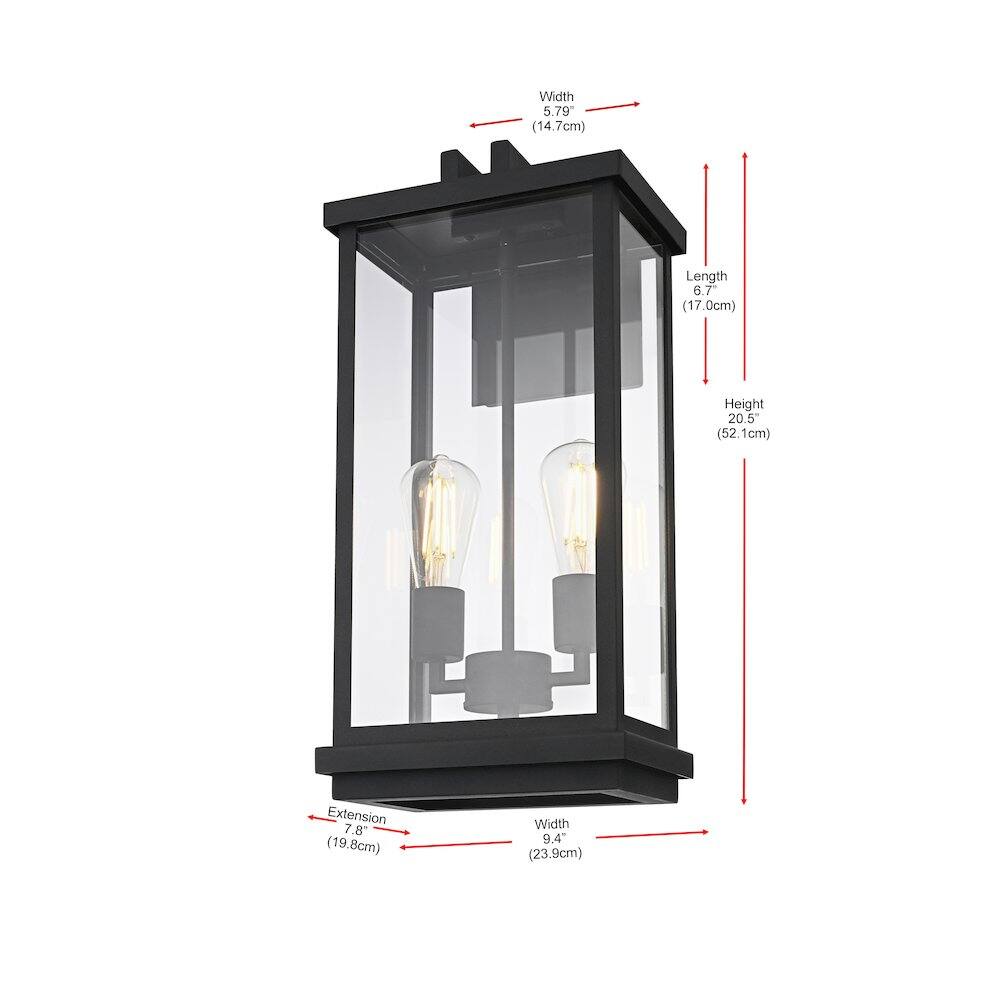 Width 5.79" (14.7cm)  
Length 6.7" (17.0cm)  
Height 20.5" (52.1cm)  
Extension 7.8" (19.8cm)  
Width 9.4" (23.9cm)
