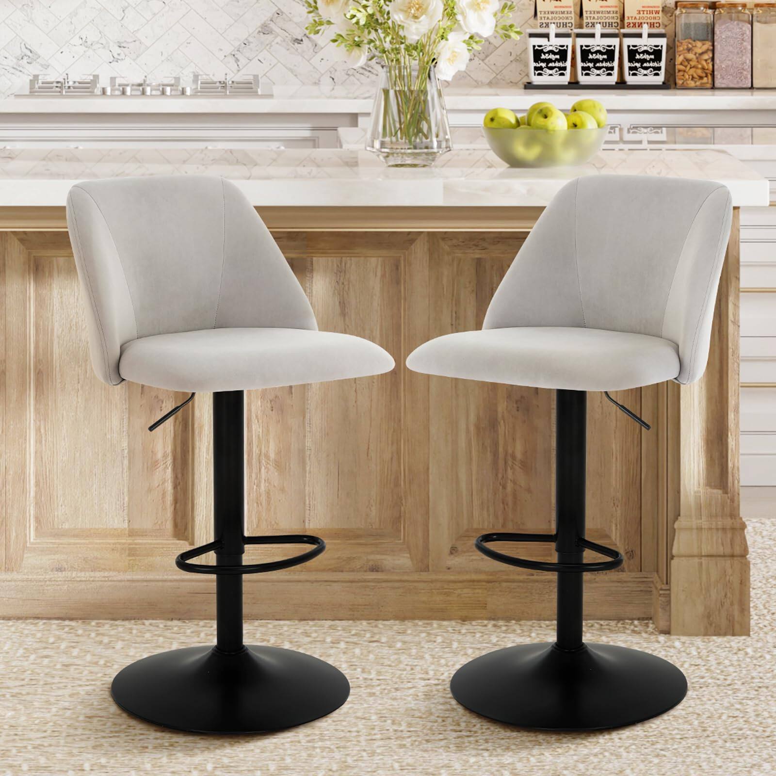 JETRANSPORT - Bar Stools Set Of 1 Modern Swivel Chairs Adjustable Upholstered Barstools Counter Height With Full - Grey Set of 2