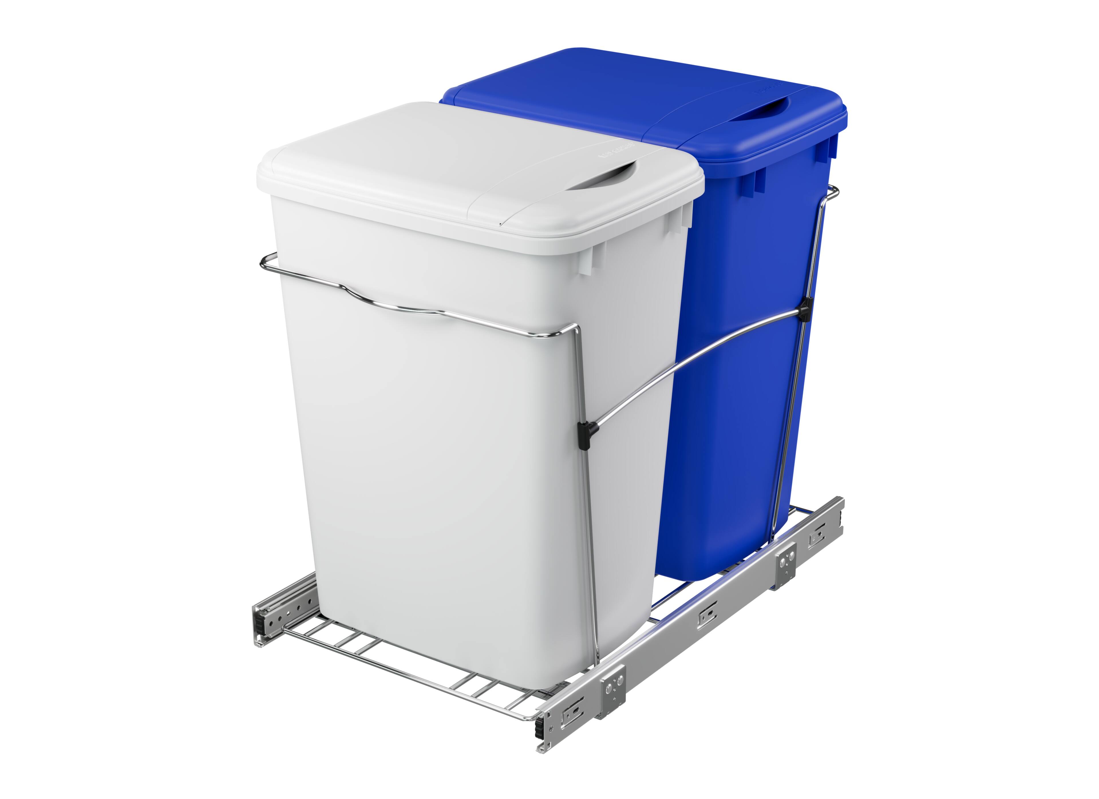 Front. Rev-A-Shelf - Rev-A-Shelf Double Pullout Trash Can 35 qt. for Kitchen, RV-18KD-11RC-S - Blue/white.
