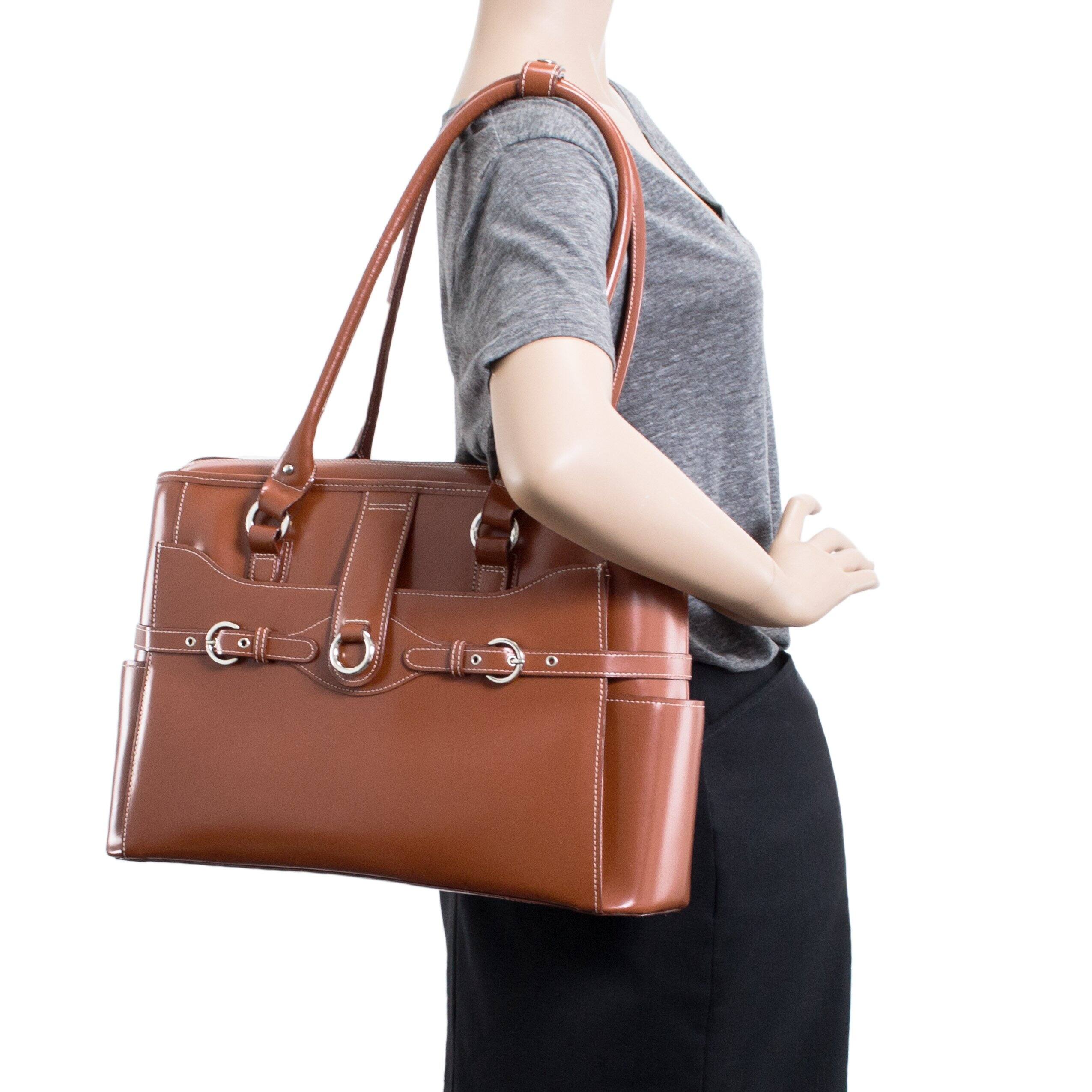 Alt View 5. McKlein - Willow Springs Top Grain Cowhide Leather 15" Laptop Briefcase Shoulder Bag Tablet Pocket Business Travel Case - Brown.