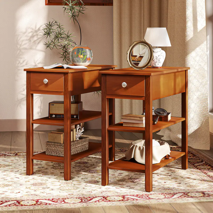 Gymax Narrow End Tables W Drawer Shelves Rubber Wood Legs Sofa Side gymax-narrow-end-tables-w-drawer-shelves-rubber-wood-legs-sofa-side