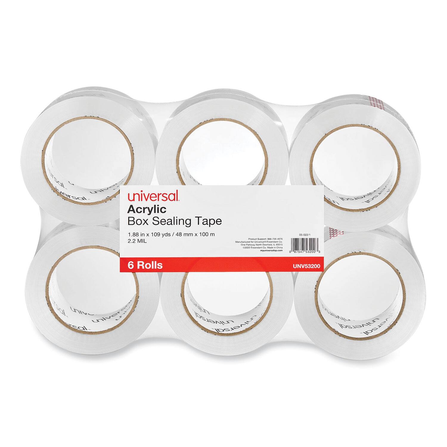 Universal - Deluxe General-Purpose Acrylic Box Sealing Tape - 1.88Inch x 109 yds - Clear - Case of 6