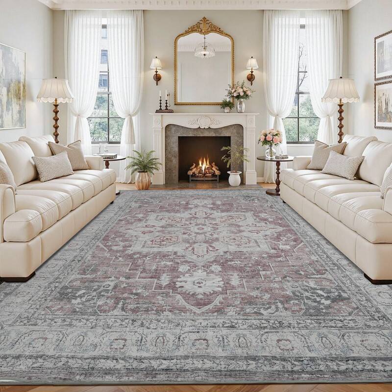 Left. RYHNUYNE - 9x12 Area Rugs Living Room Rug Washable Vintage Boho Rug No Slip Stain Resistant Soft Carpet Indoor Floor Floral Carpets - Painting.