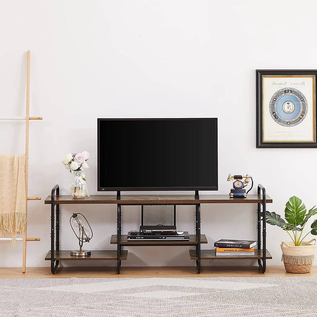 Hivvago - Modern Industrial Metal Wood Entertainment Center TV Stand for TV up to 60-inch - Brown