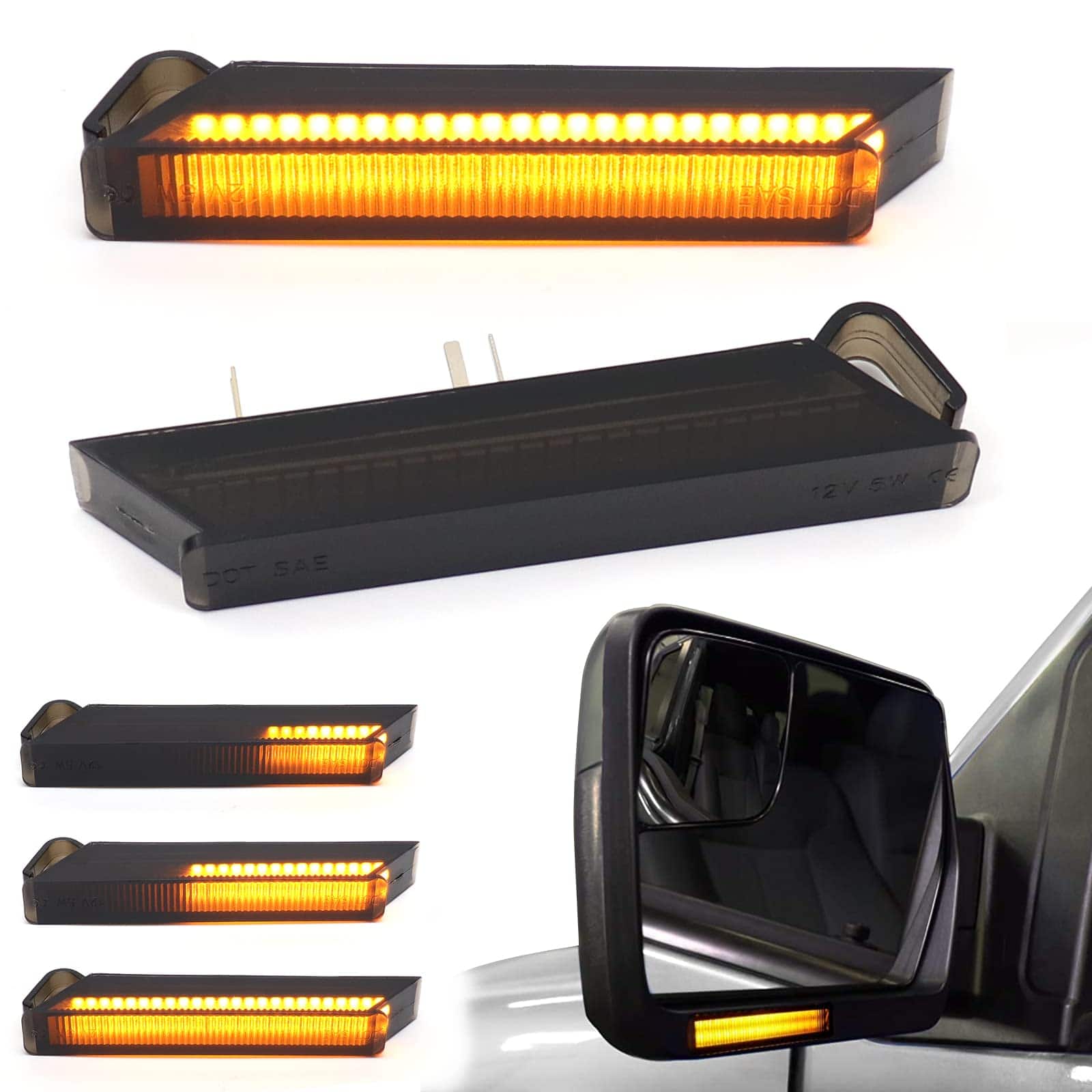 COTTAGE - sequential led side mirror turn signal lights ford raptor lincoln mark smoked lens dynamic right left lamps - 04-14 F150 Amber