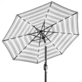 Best Choice Products - 10ft Solar LED Lighted Patio Umbrella w/ Tilt Adjustment, UV-Resistant Fabric - Striped Gray