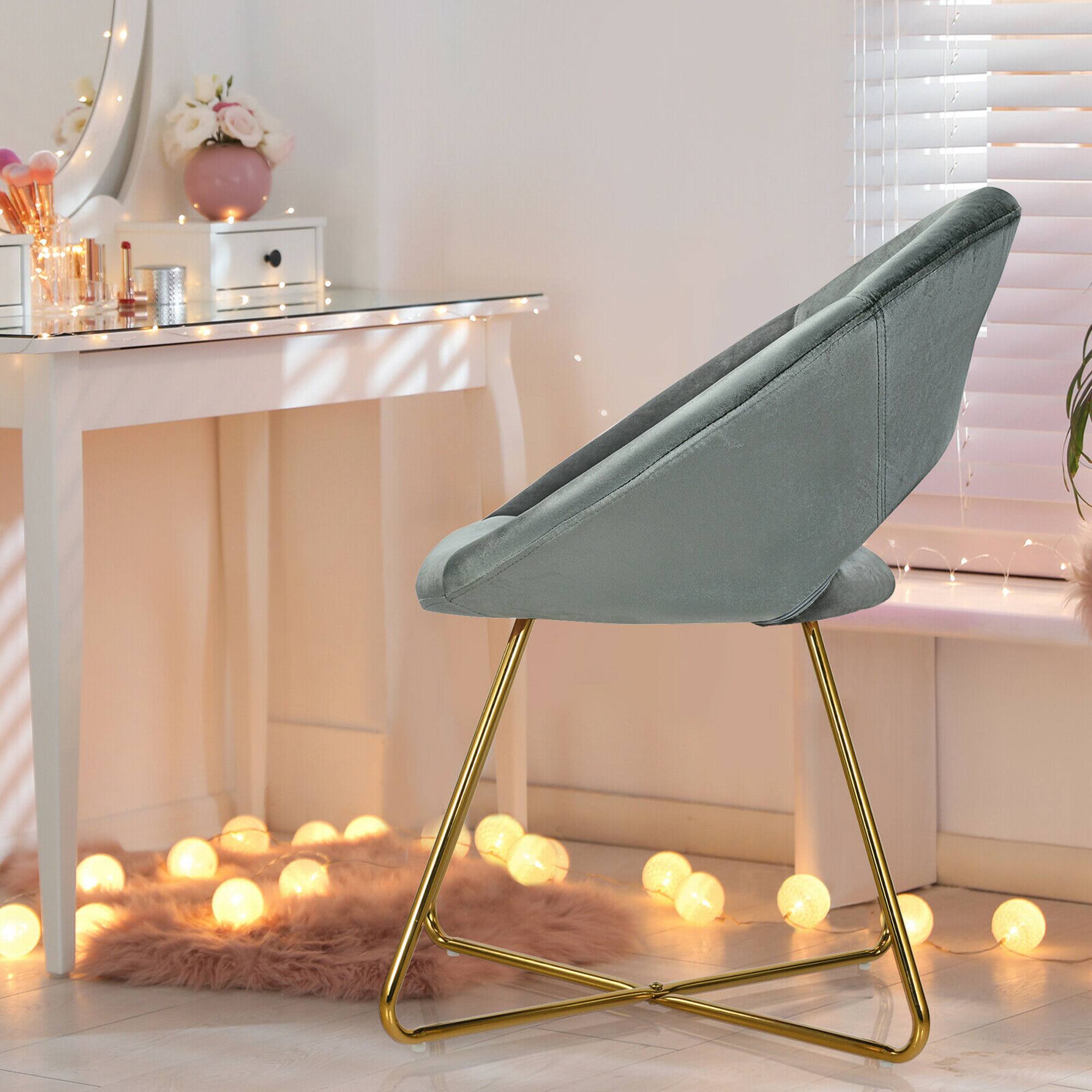 Alt View 3. Gymax - Gymax Set of 2 Accent Velvet Chairs Dining Chairs Arm Chair w/Golden Legs Grey - Grey.