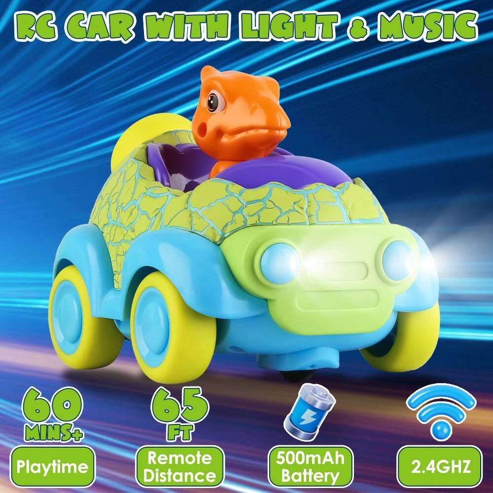 RC CAR WITH LIGHT & MUSIC  
60 MINS+ Playtime  
65 FT Remote Distance  
500mAh Battery  
2.4GHZ