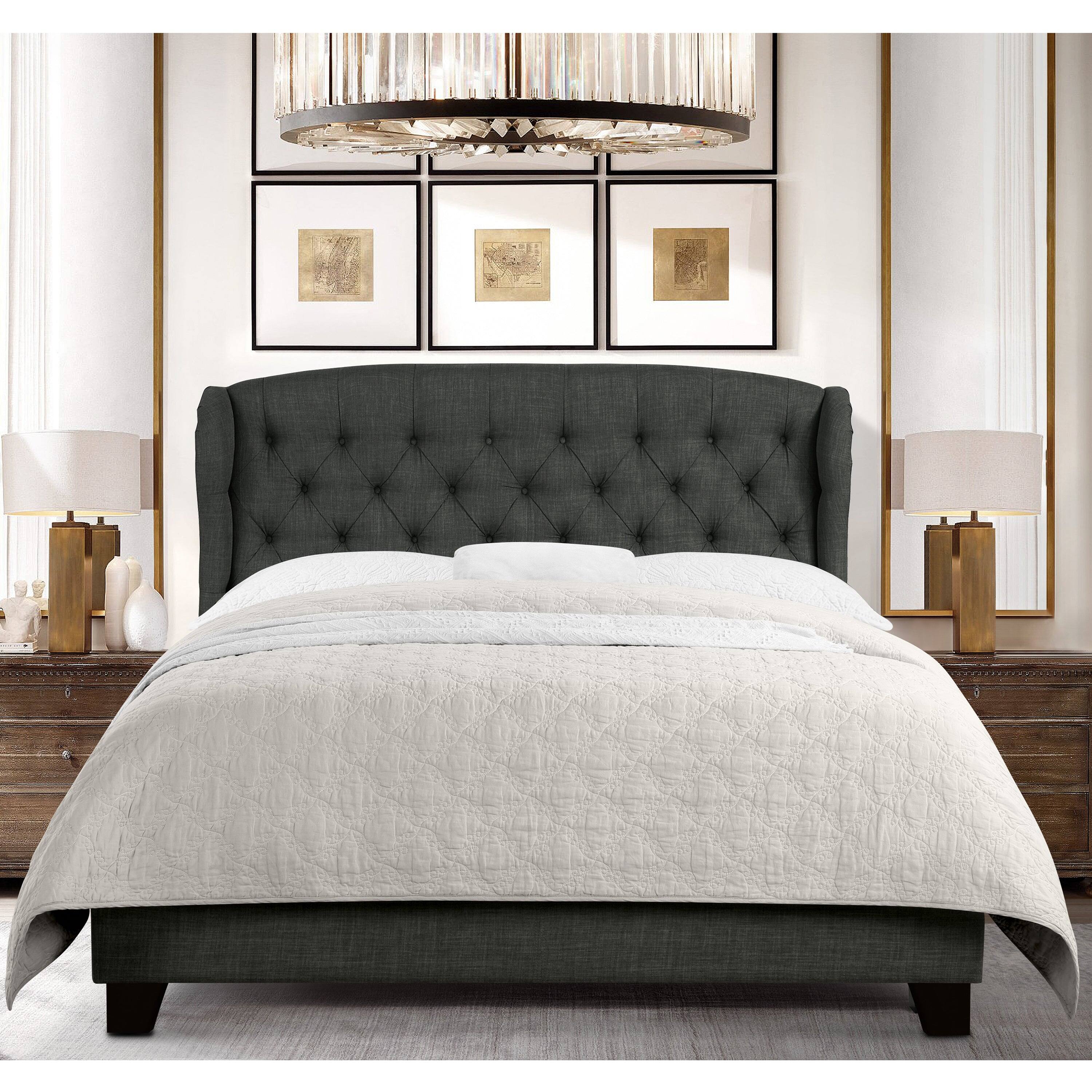 Alt View 1. Boyel Living - 72 in High Back Upholstered Bed Frame with Solid Wood Structure Soft Fabric Headboard in Gray - Gray.