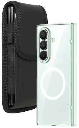 Nakedcellphone - Combo for Samsung Galaxy Z Fold 7 Phone - Case with Built-In Screen/Hinge Protector and Belt Clip Pouch - Green