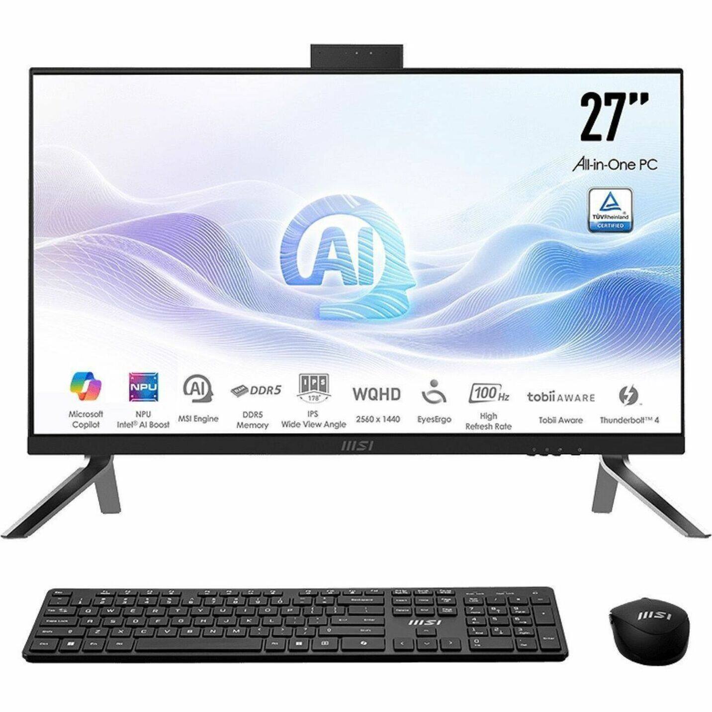 27" Al-in-One PC with TUV Rheinland Certified NPU Al Microsoft NPU MSI Engine Coprocessor Intel Al Boost 000 I P 5 DDR5 WQHD 100 178 Hz Tobii Aware DORS IPS High 2560 x 1440 EyesErgo Tobii Aware Thunderbolt 4 Memory Wide View Angle Refresh Rate HISI.