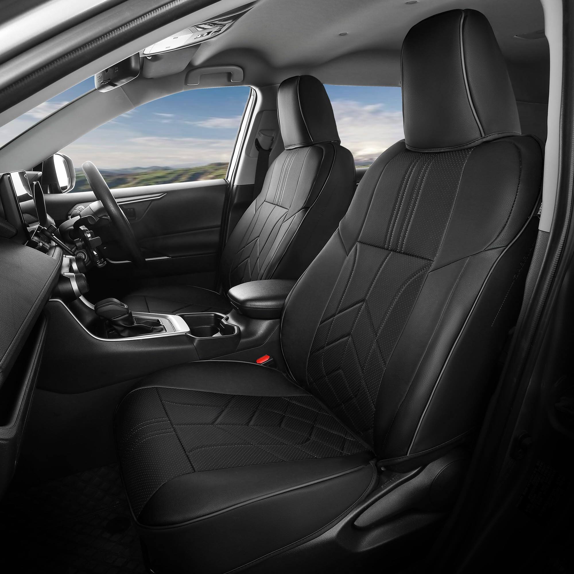 Front. COTTAGE - Rav4 Seat Covers Custom Fit For Toyota Xle Se Adventure Faux Leather Car Full Set Easy Install - Tan Beige.