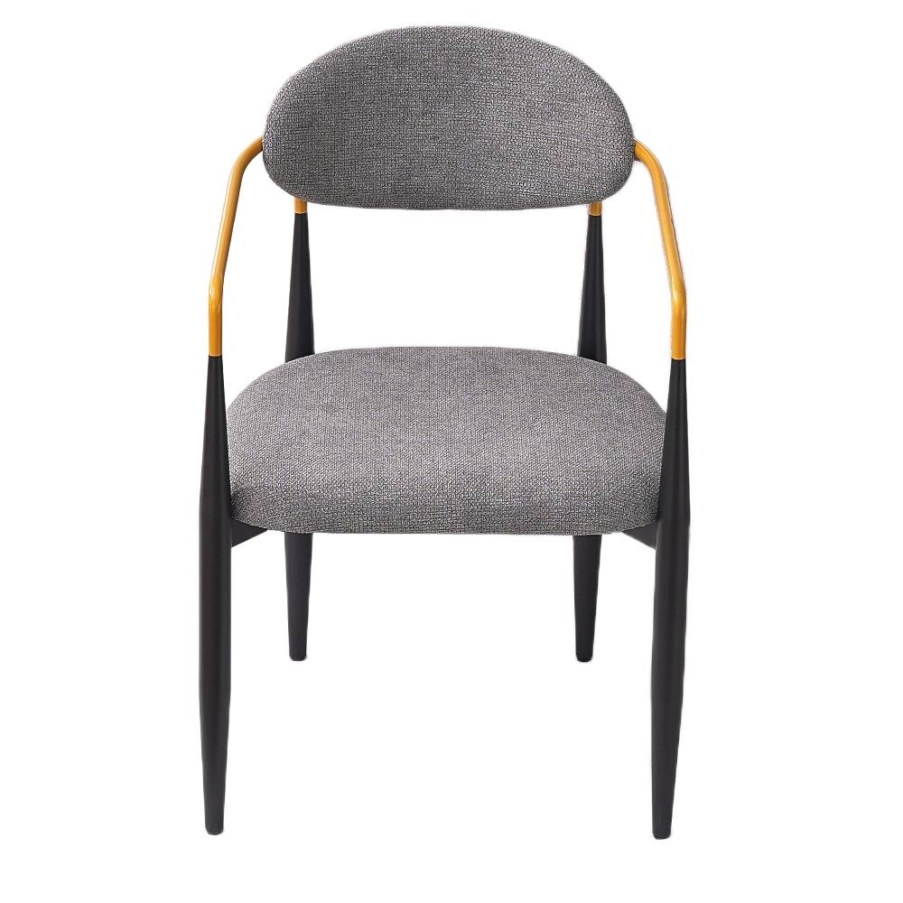 Alt View 8. Loheer - Loheer Modern Upholstered Dining Chairs Set of 2 Grey Fabric Ergonomic Seat Black Metal Frame Gold Armrests - Grey.