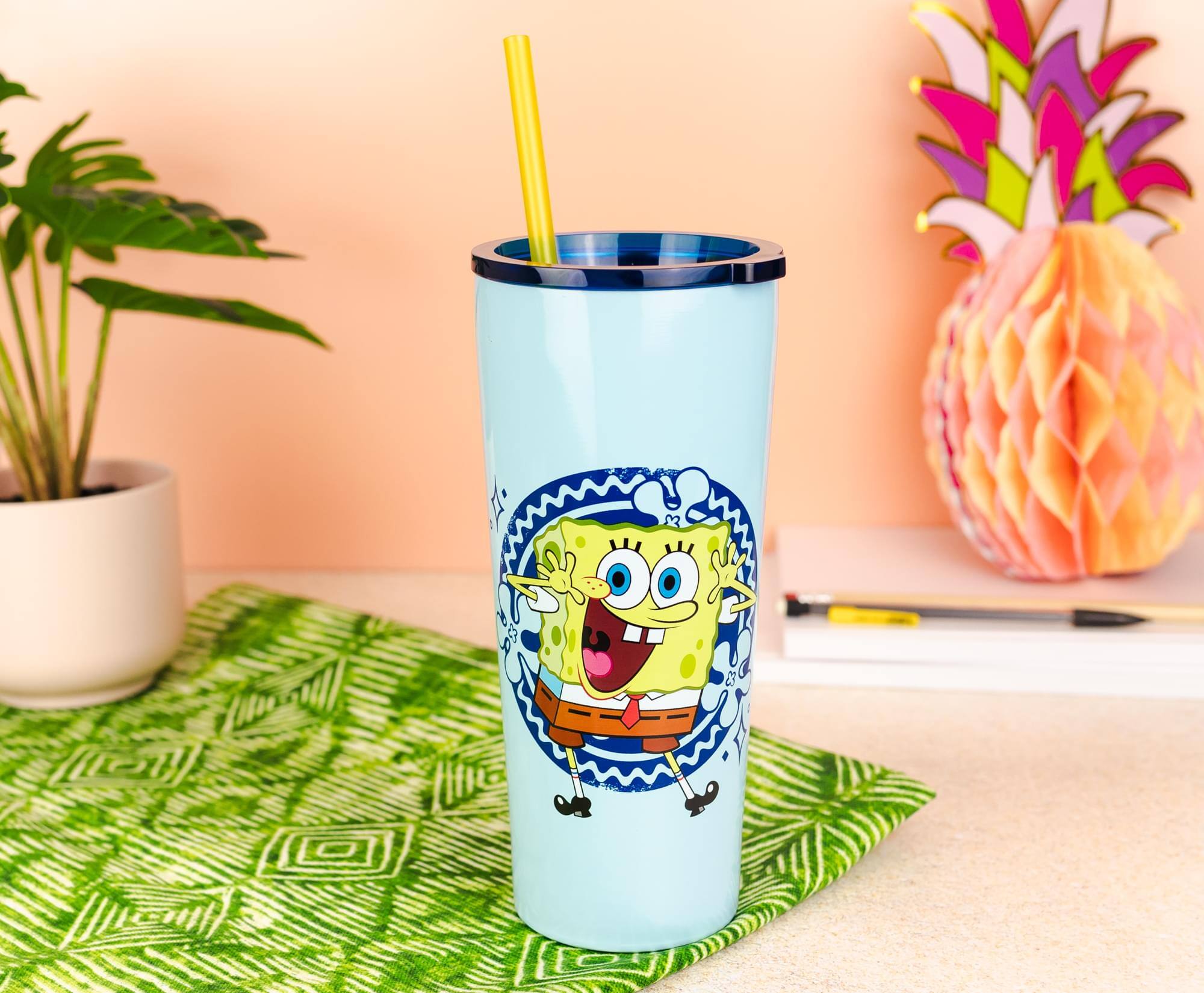 Alt View 2. Silver Buffalo - Nickelodeon Spongebob Squarepants 22-Ounce Stainless Steel Tumbler With Lid - Blue.