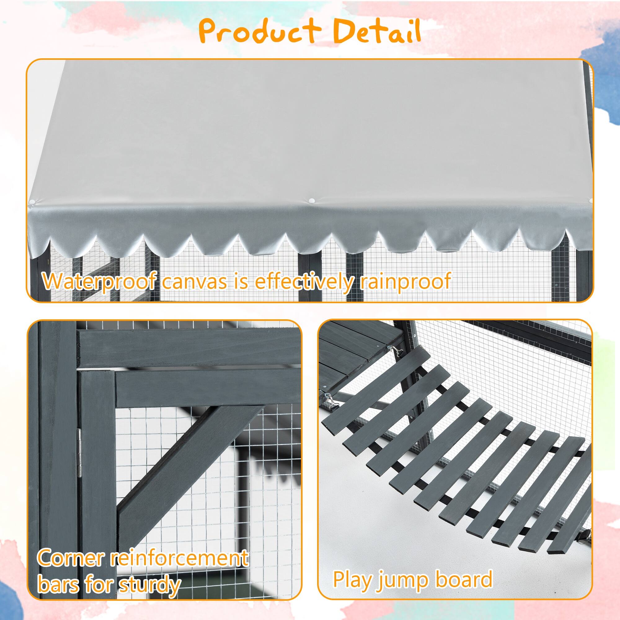 Product Detail

Waterproof canvas is effectively rainproof

Corner reinforcement bars for sturdy

Play jump board