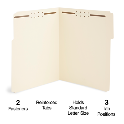 2 Reinforced Fasteners  
Holds 3 Standard Tab Letter Size Positions