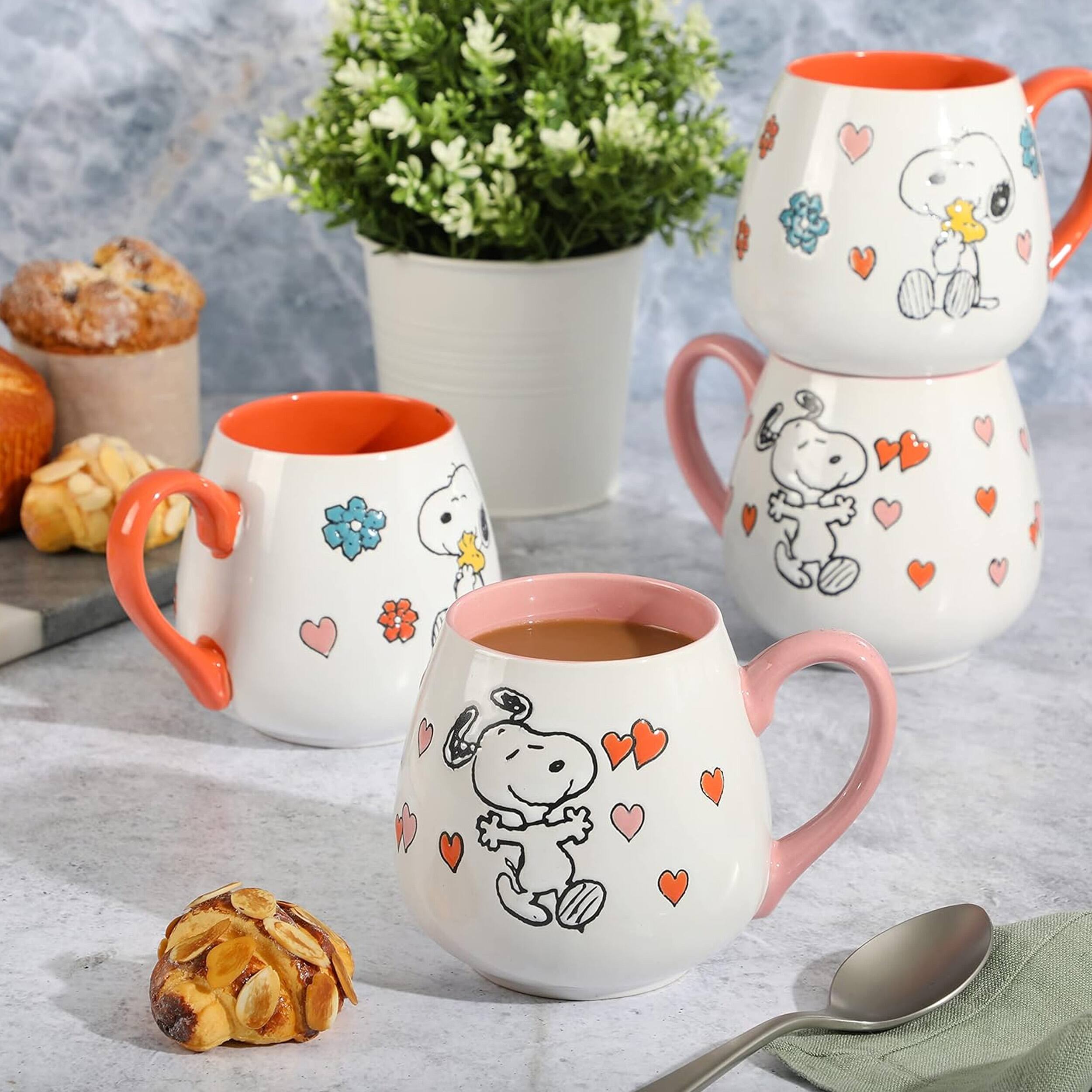 Alt View 5. Peanuts - Peanuts Mothers Baby 4 Piece 20 Ounce Stoneware Belly Mug Set in Orange and Pink - Assorted.