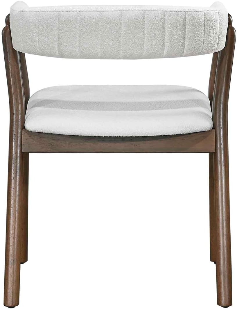 Back. Acanva - Modern Dining Chairs Set of 2, Linen-Like Upholstered Kitchen Accent Chair with Curved Backrest and Solid Wood Frame - Walnut and White.