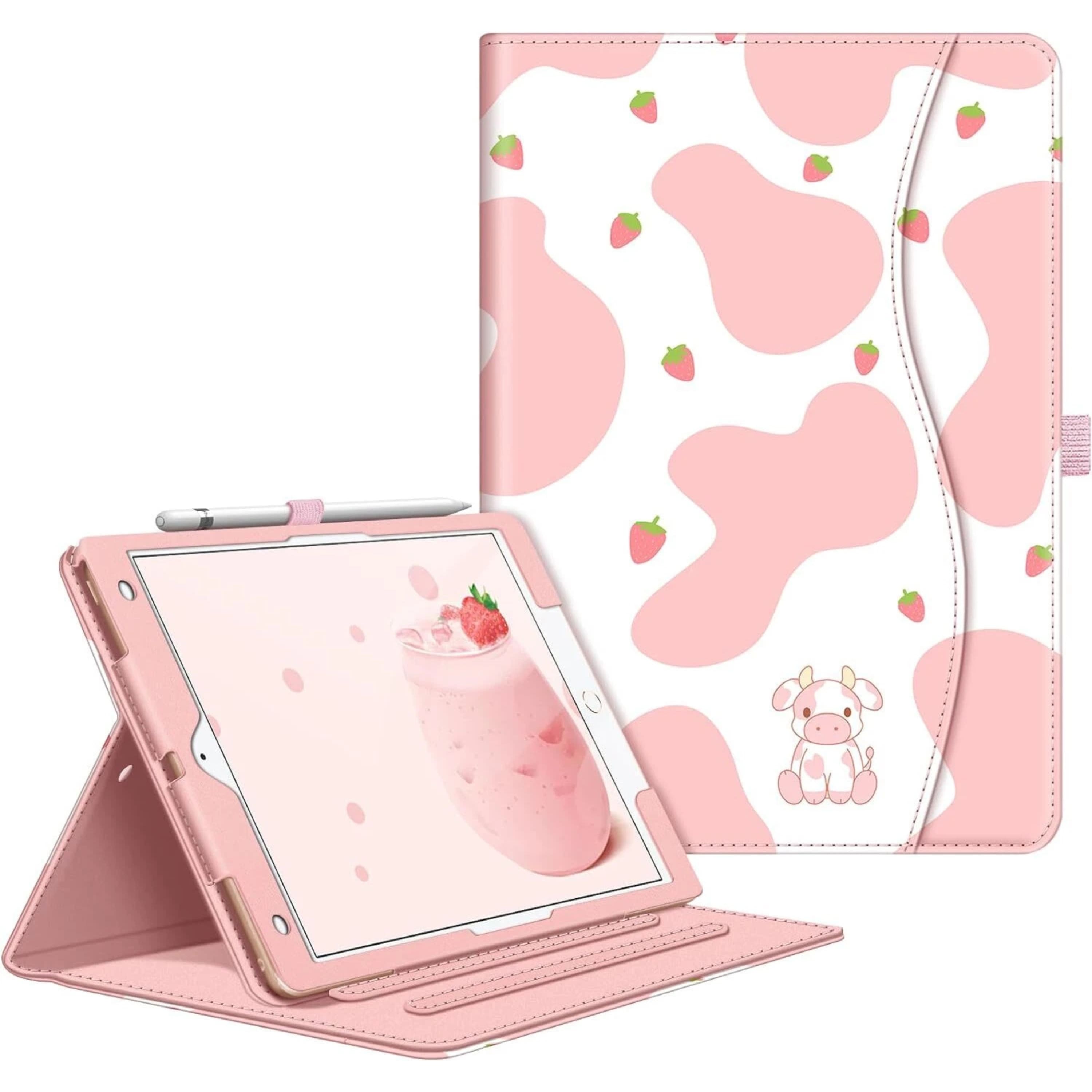 Front. Kitcheniva - Protective Stand Case For iPad 9th 8th 7th Generation 10.2 Inch With Pocket Holder Strawberry Cow - Strawberry Cow.