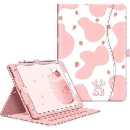 Front. Kitcheniva - Protective Stand Case For iPad 9th 8th 7th Generation 10.2 Inch With Pocket Holder Strawberry Cow - Strawberry Cow.