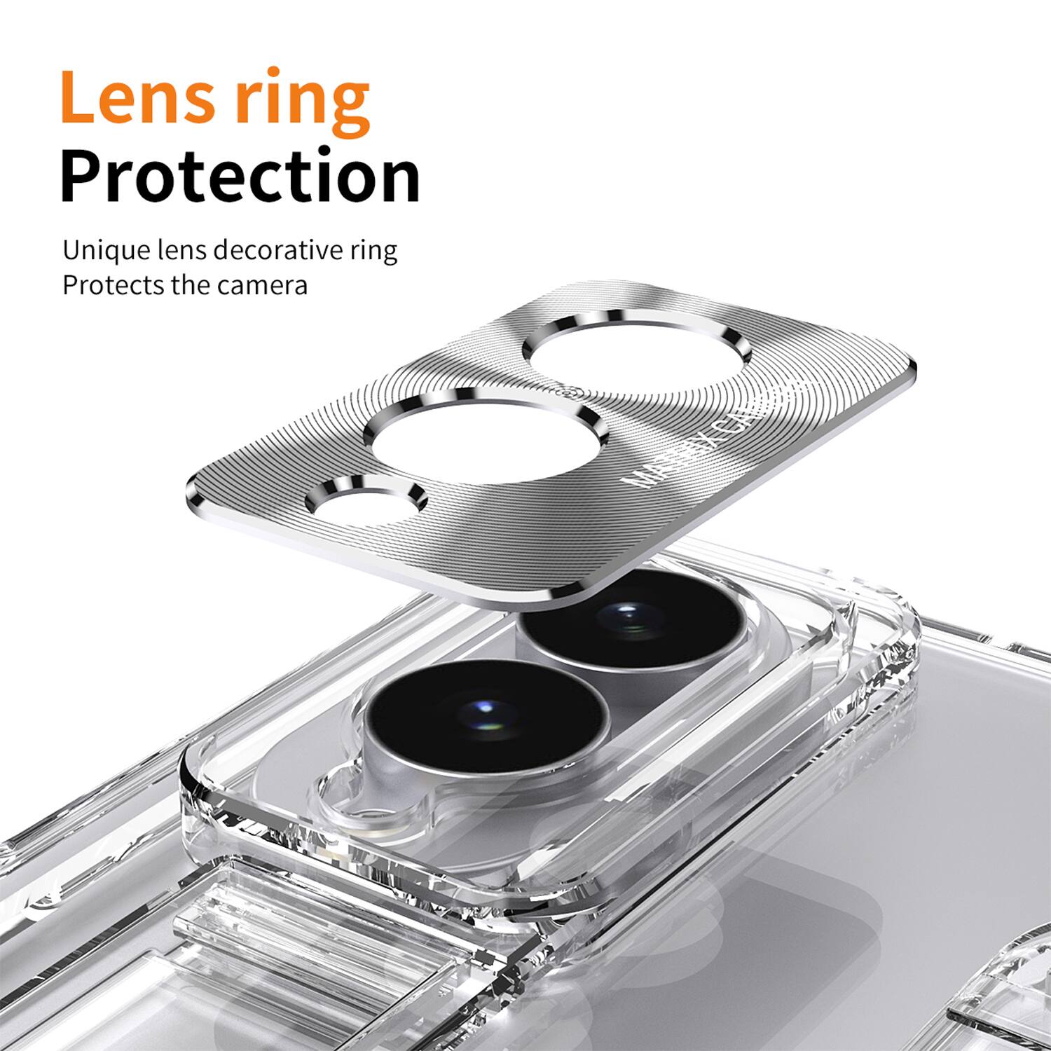 Lens ring Protection  
Unique lens decorative ring  
Protects the camera