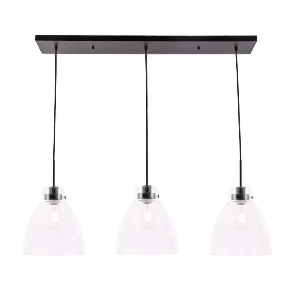 Living District - Frey 3 light pendant - Black And Clear Glass