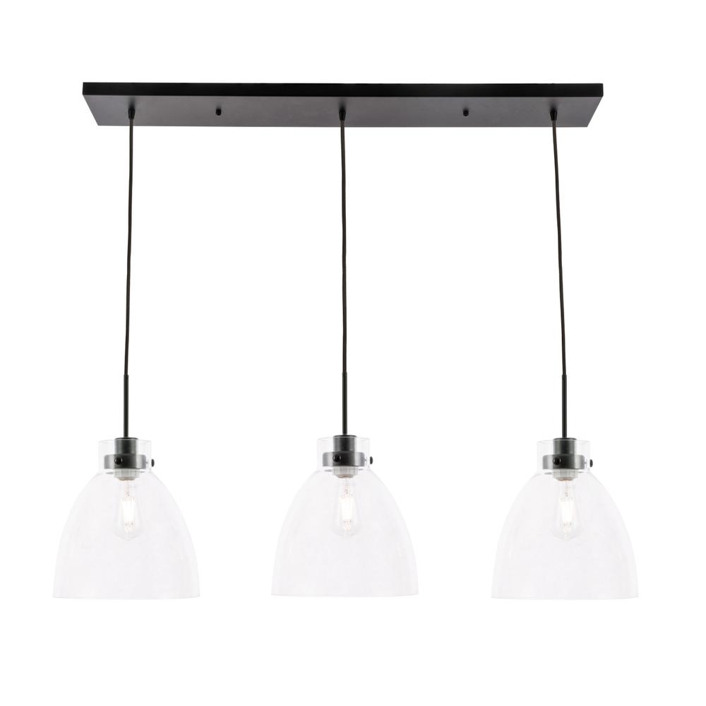 Front. Living District - Frey 3 light Black and Clear glass pendant - Black And Clear Glass.