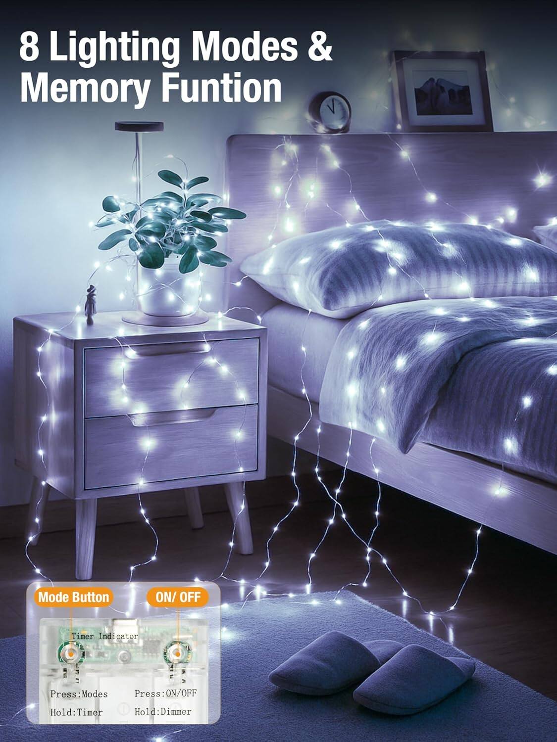 Veranti 2 Pack Fairy String Lights with Timer & Dimmer, 16.4FT 50 LED ...