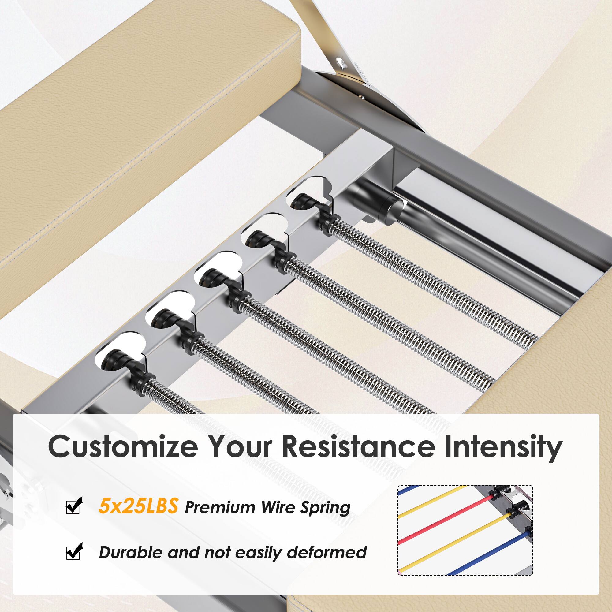 Customize Your Resistance Intensity

- 5x25LBS Premium Wire Spring
- Durable and not easily deformed
