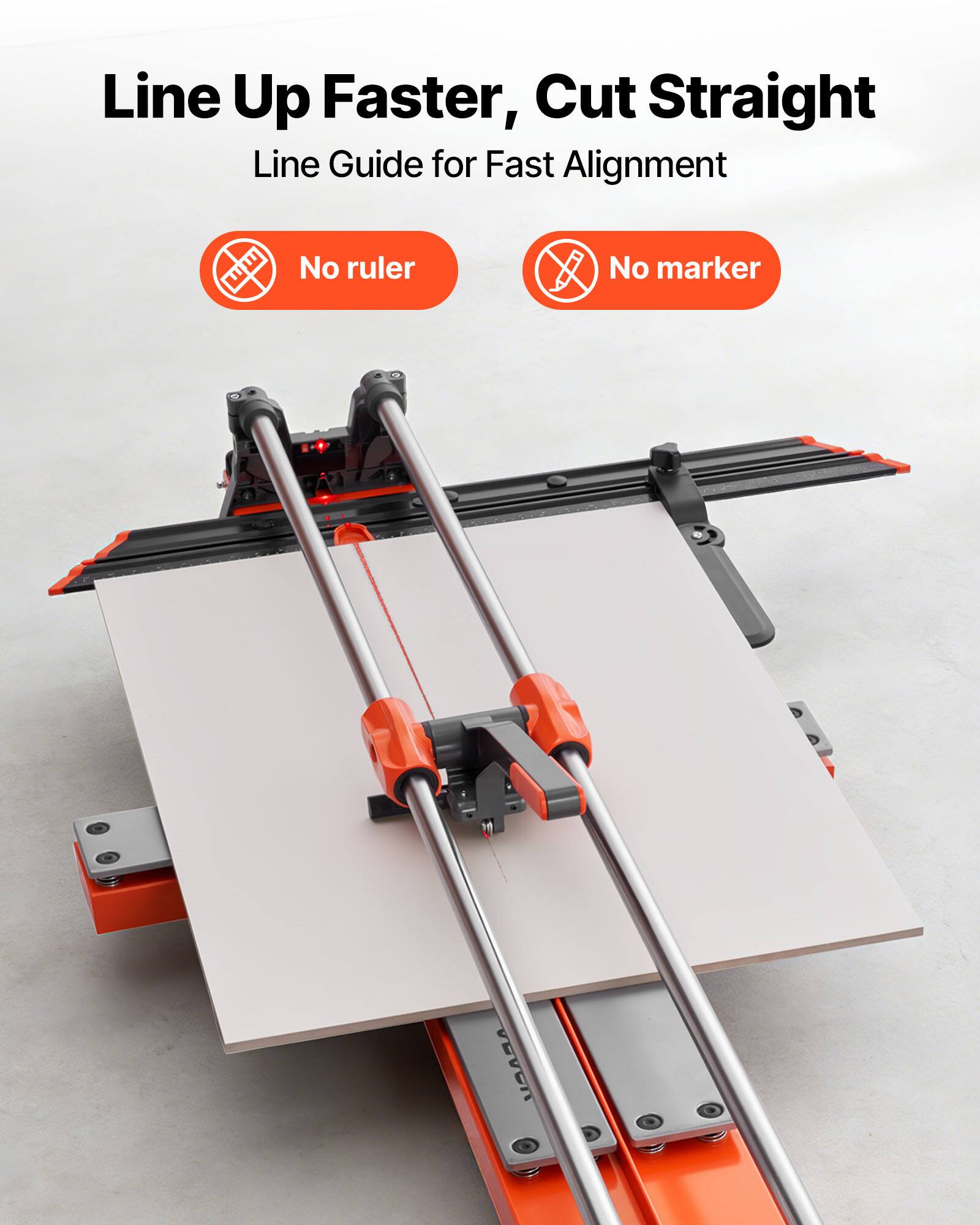 Line Up Faster, Cut Straight  
Line Guide for Fast Alignment  
No ruler  
No marker