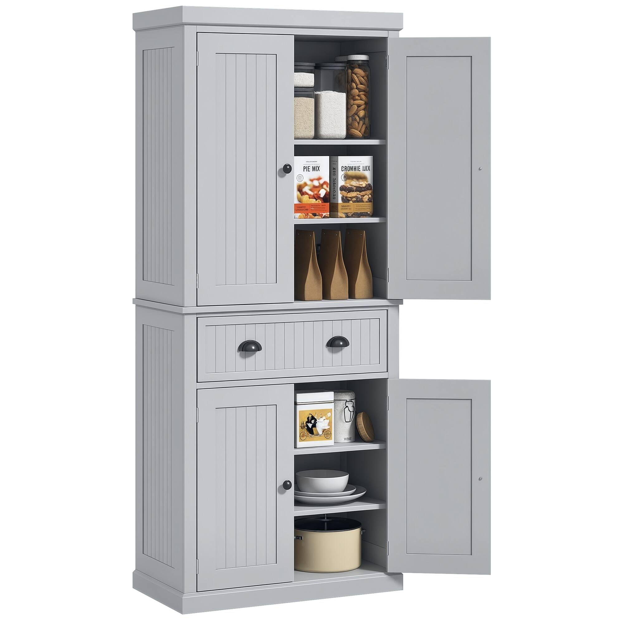 "Homcom - 72"" Kitchen Pantry Cabinet, Freestanding Storage Cabinet with 4 Doors, Drawer and 3 Adjustable Shelves for Dining Room - Gray" price history on PriceWatchPro