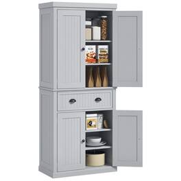 Homcom - 72" Kitchen Pantry Cabinet, Freestanding Storage Cabinet with 4 Doors, Drawer and 3 Adjustable Shelves for Dining Room - Gray