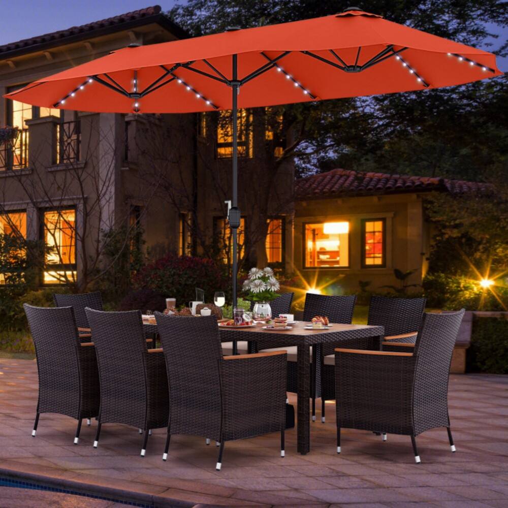 Left. Mondawe - 11 Pieces Patio Dining Set with 15 Feet Double-Sided Patio Umbrella and Base - Orange.